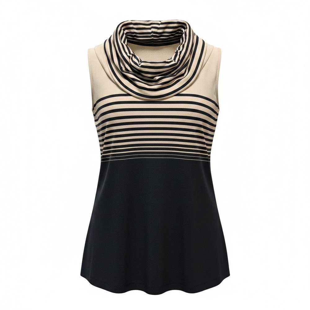 Cowl Neck Top Forever Medium Womens Tan Black Excellent Striped Sleeveless